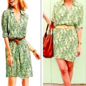 CAbi green leaf faux wrap Mini dress small